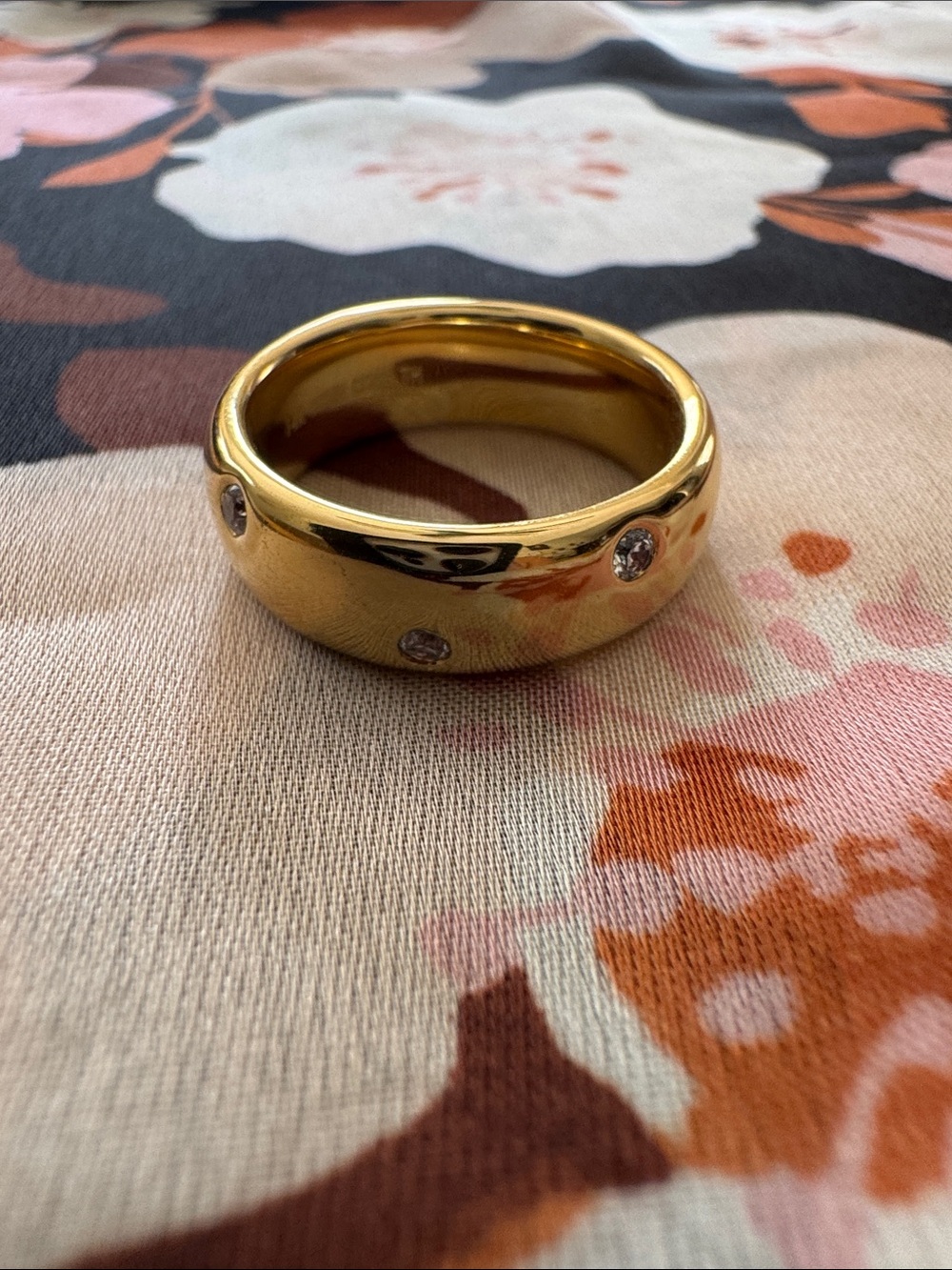 14k Gold Dome Ring with Crystal Accents - Women Jewelry